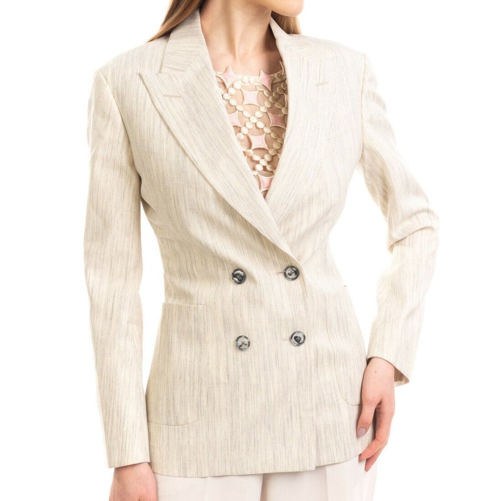 NWT $1,080 Hillier Bartley Cream & Grey Camel Blazer Jacket 8/S